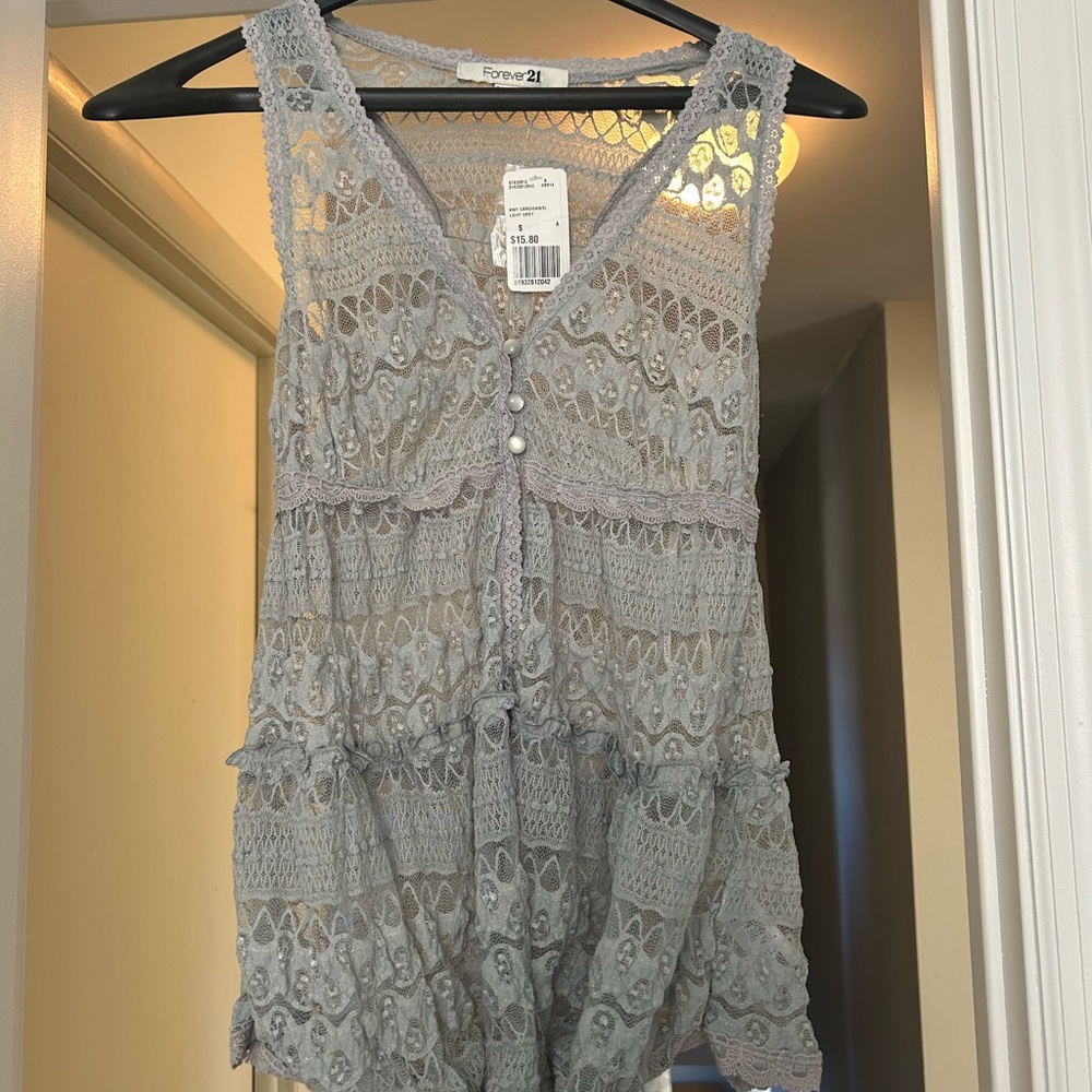 Gray Lace Sleeveless Top